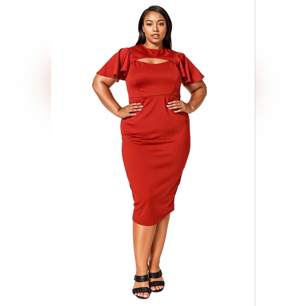NEW NWT Livd Apparel Plus Size Millie Cutout Midi Dress Color Rust Sz 3XL